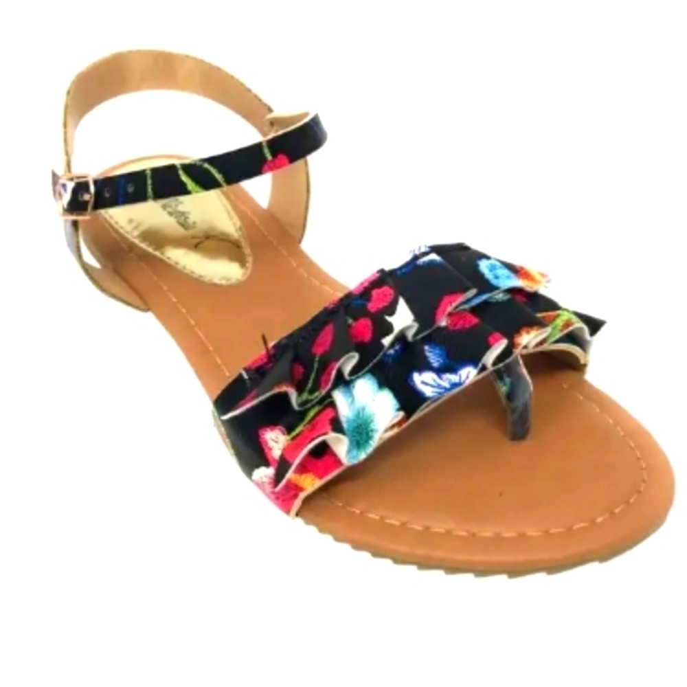 Ladies Floral Black Sandals Sz 8